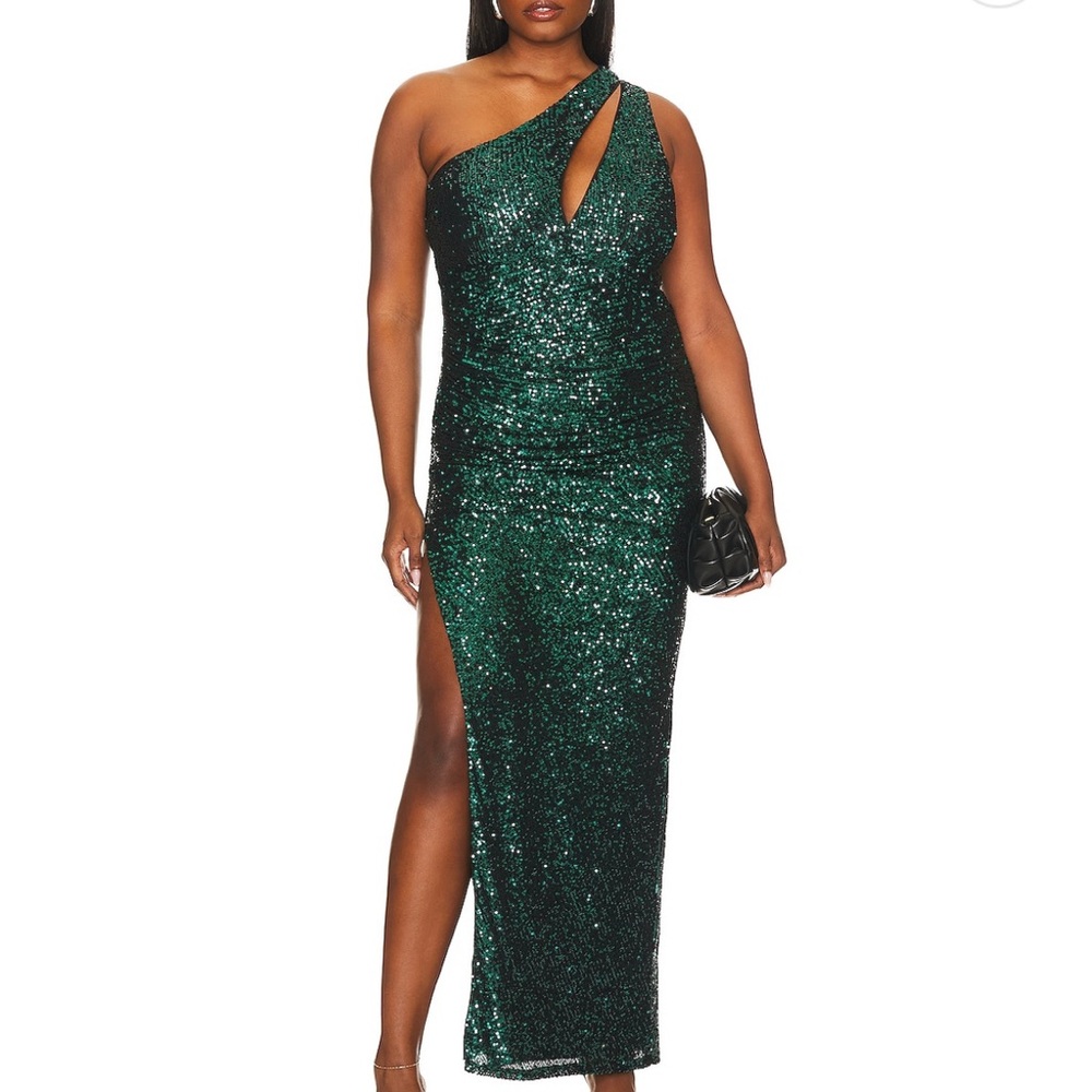 REVOLVE Emerald Green One-Shoulder Sequin Gown